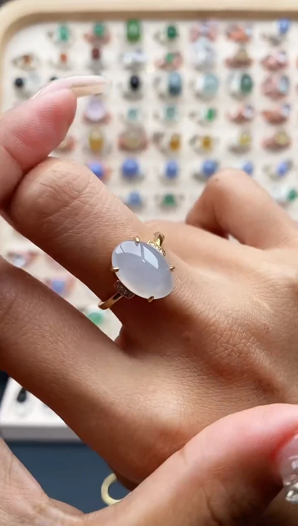 【闪购商品】翡翠戒指银S925镶嵌缅甸天然A货翡翠222  7+3