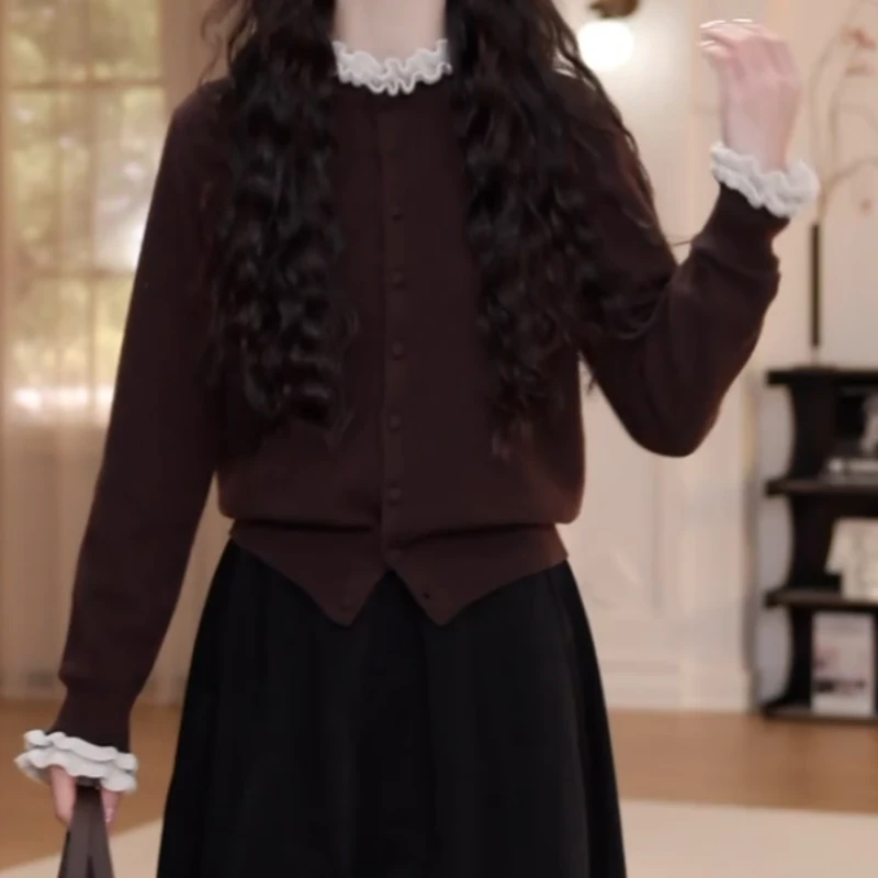 2025早秋新款纯色花边针织开衫长袖LK2506222