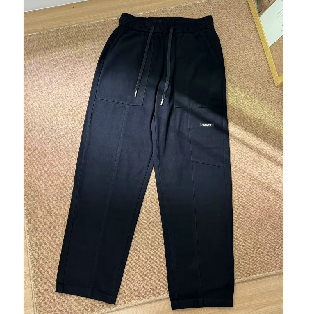 美式直宽松休闲裤男潮牌复古纯色简约设计感黑色百搭阔腿工装裤