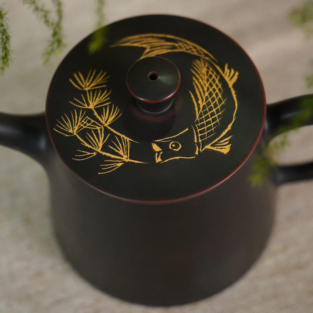 陶礼【鱼跃】广西钦州坭兴陶茶壶单壶300ml