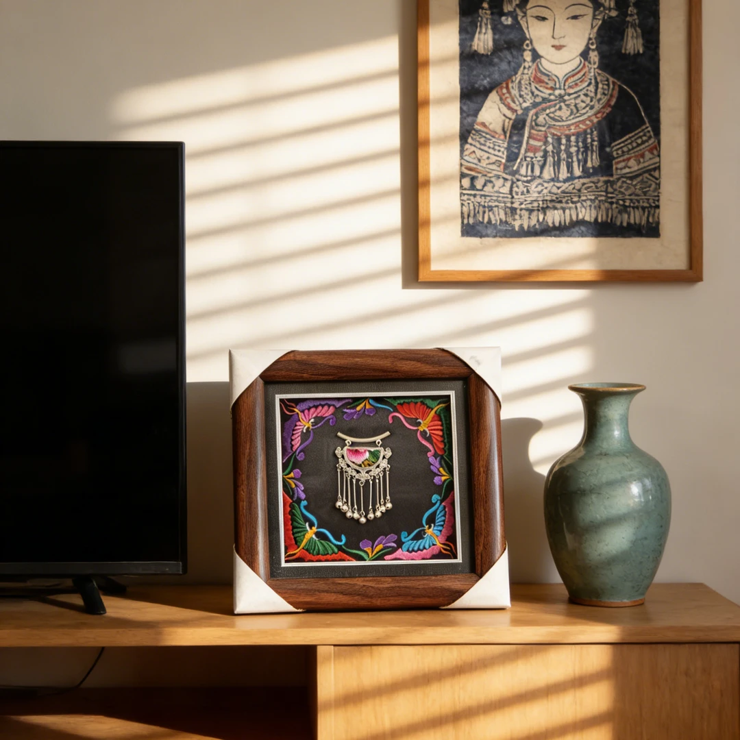 苗侗大师苗族原创纯手工特色民族文化刺绣木制相框摆件挂画伴手礼