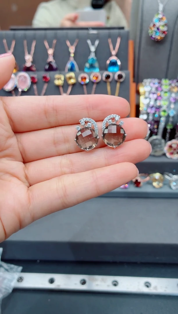 银S925镶嵌耳饰水晶水晶耳饰