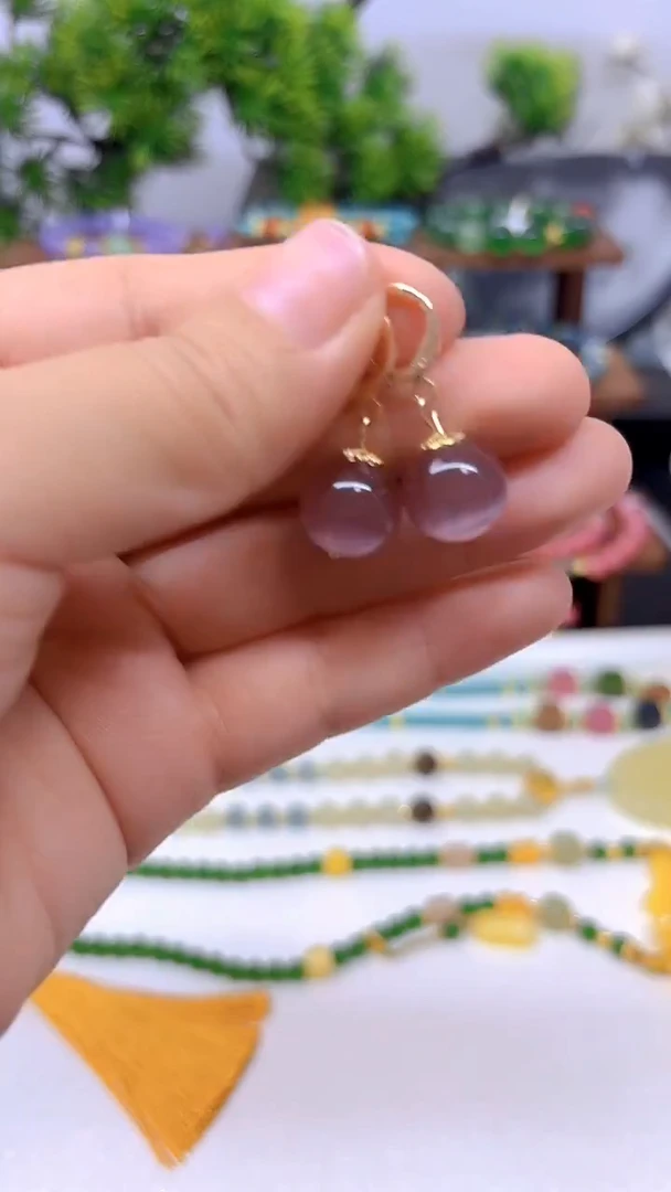 碧玺猫眼耳饰14K金镶嵌E698