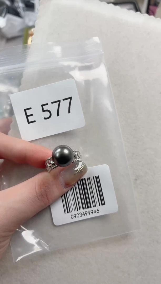 银S925镶嵌戒指海水珍珠E577