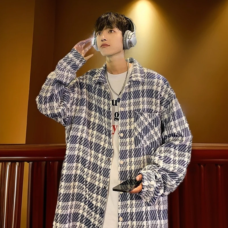 男士秋季潮流外套小香风外套轻奢复古潮流潮流格子衬衫痞帅宽松BQ