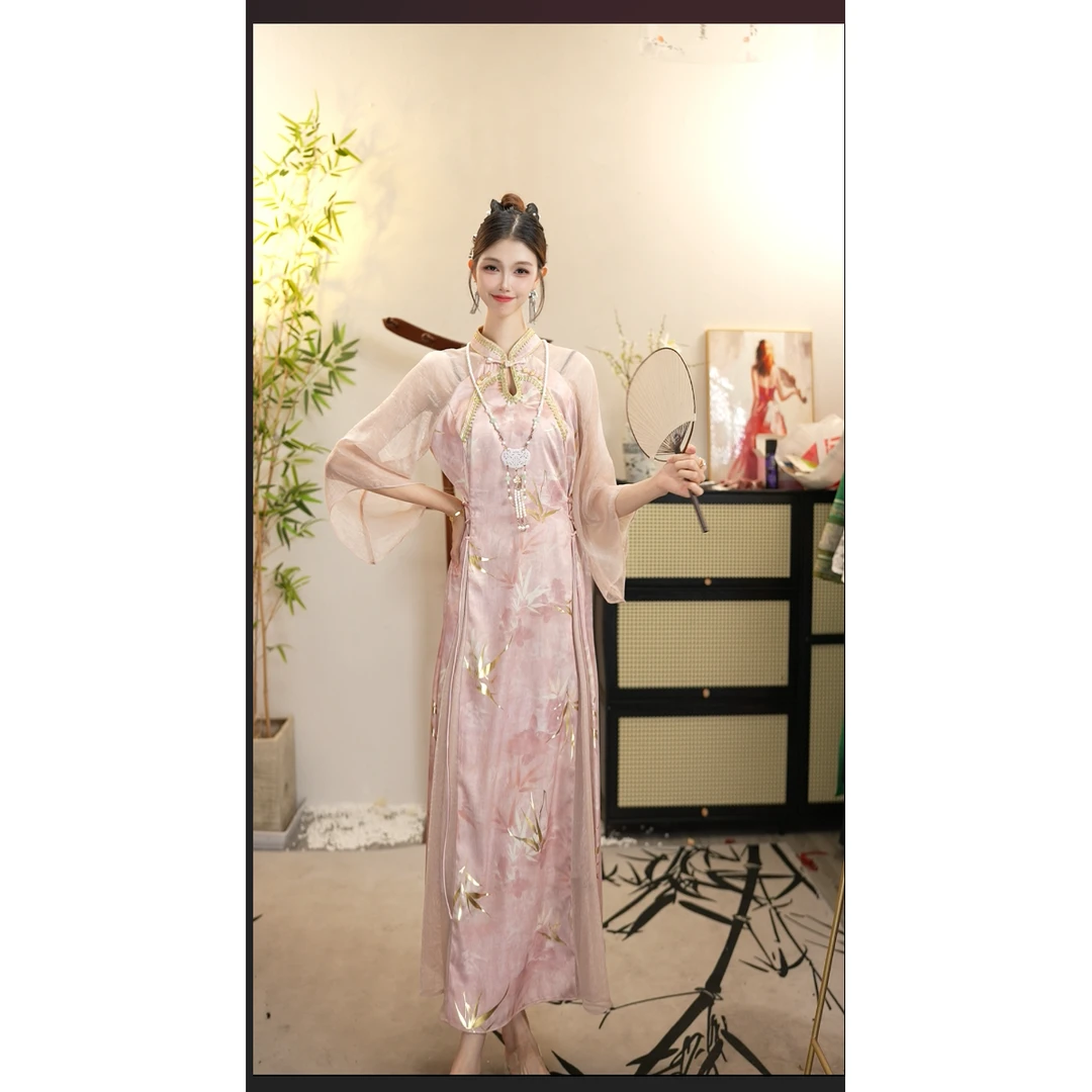 花想容2025春季新款日常中国风复古显瘦仙气长款连衣裙2640