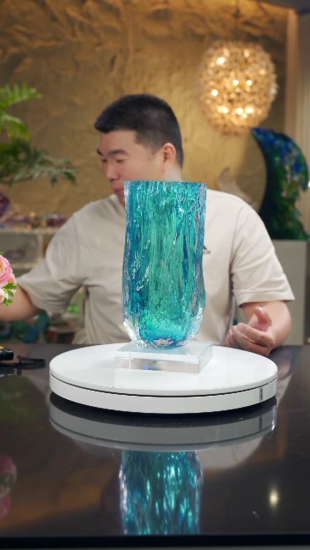 手工艺品琉璃福利天空蓝树纹花瓶