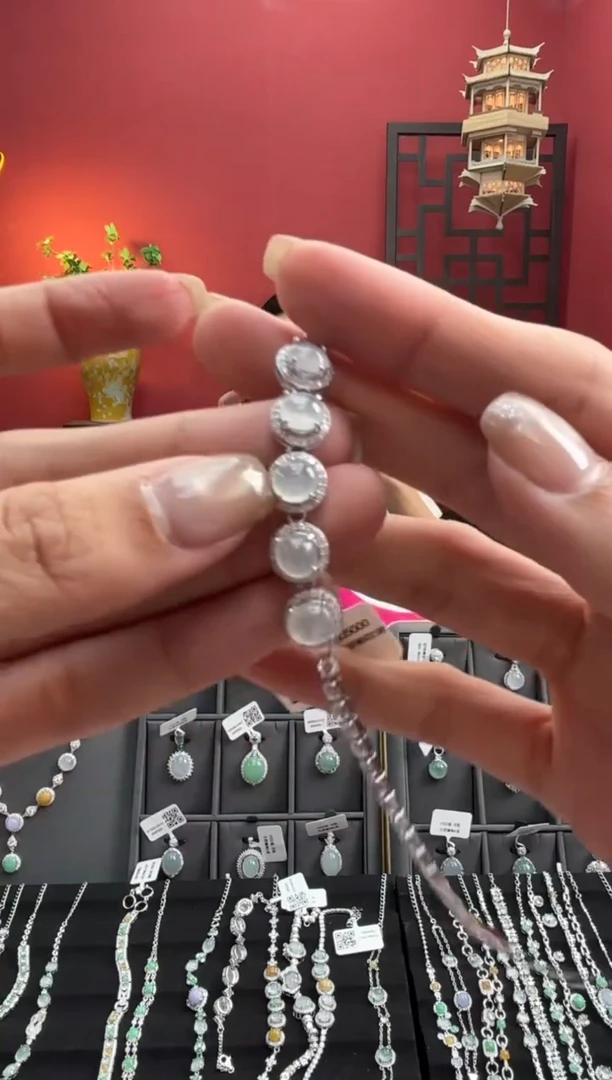 银S925镶嵌手链翡翠60198
