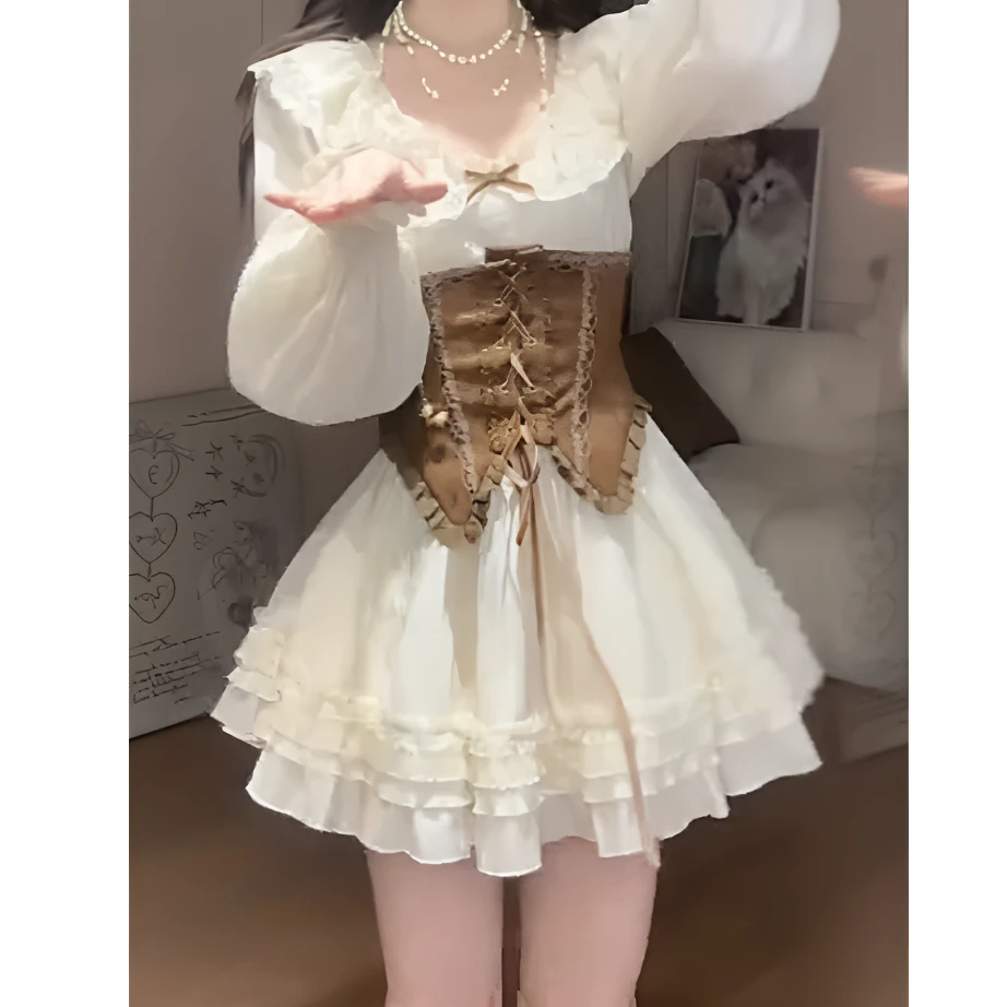 枫糖可可 早秋新款甜美显瘦设计感温婉大方慵懒风连衣裙腰封短裙