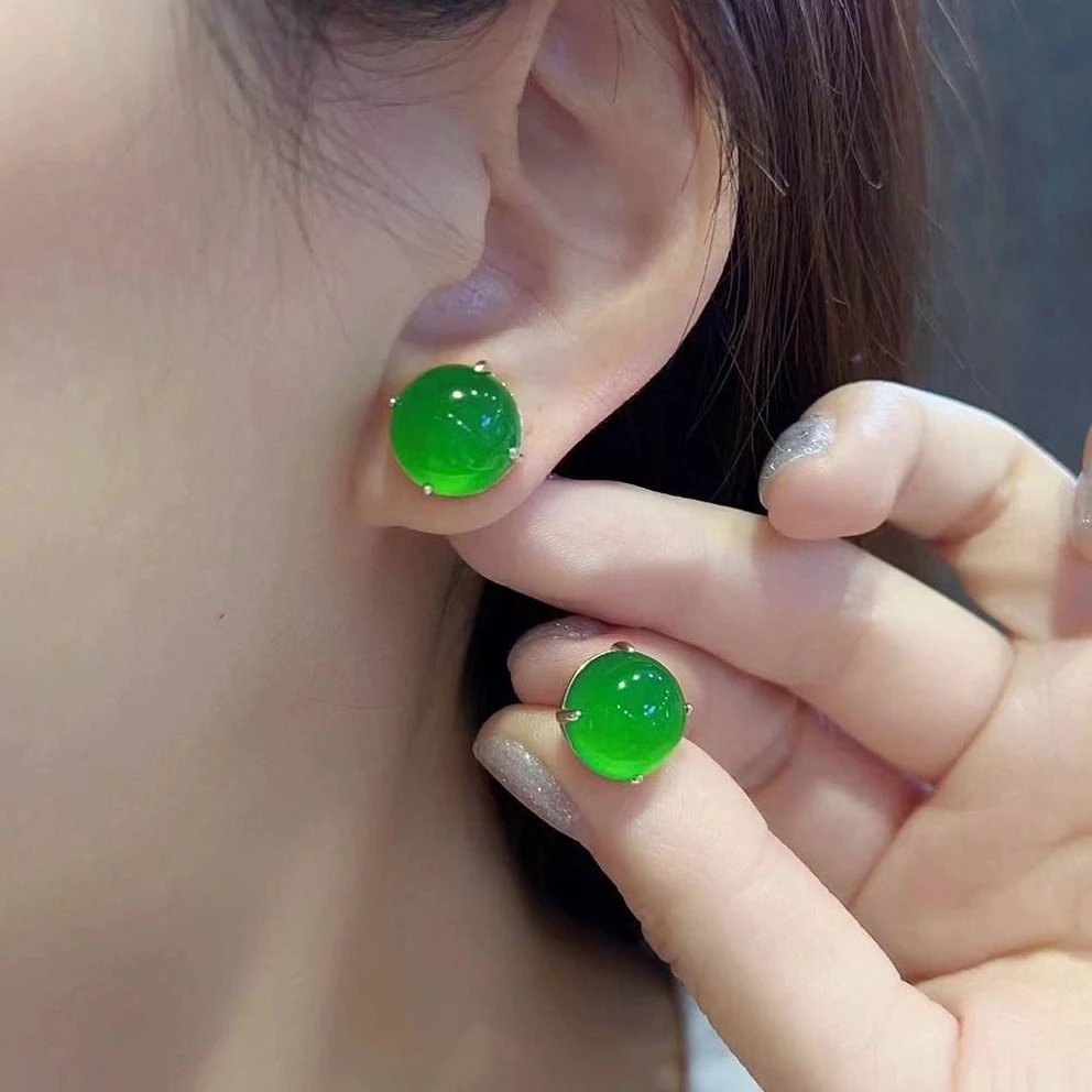 真玉石绿玉髓蛋面耳钉极简主义圆珠玉耳环时尚百搭女款玉耳钉耳坠