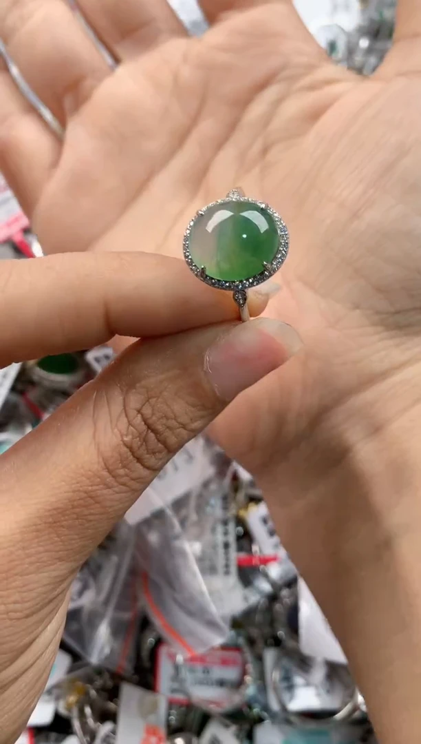 银S925镶嵌戒指翡翠888---7