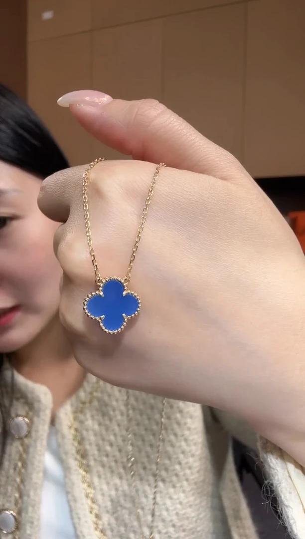 【闪购商品】玛瑙/玉髓套链18K金镶嵌蓝色k黄，四叶草套链GHJ25版