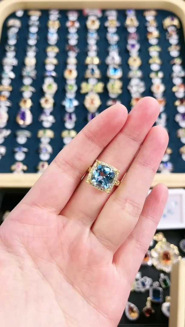 银S925镶嵌戒指托帕石r63