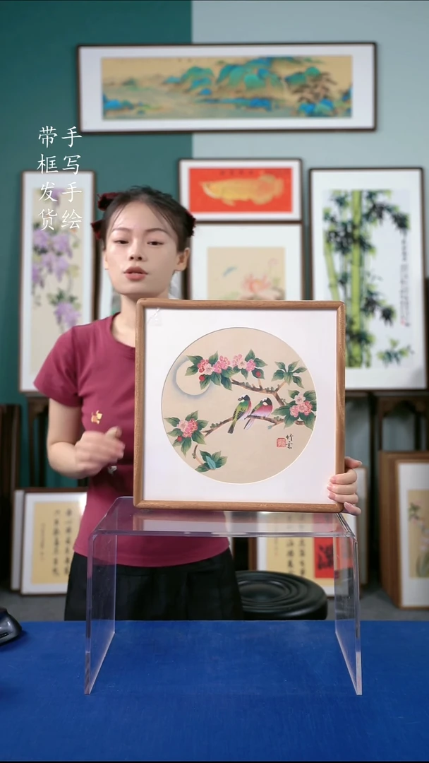国画35*35榫卯 花鸟