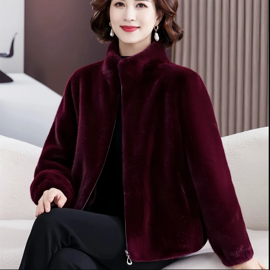 短款立领拉链欧貂绒上衣高端外套妈妈装