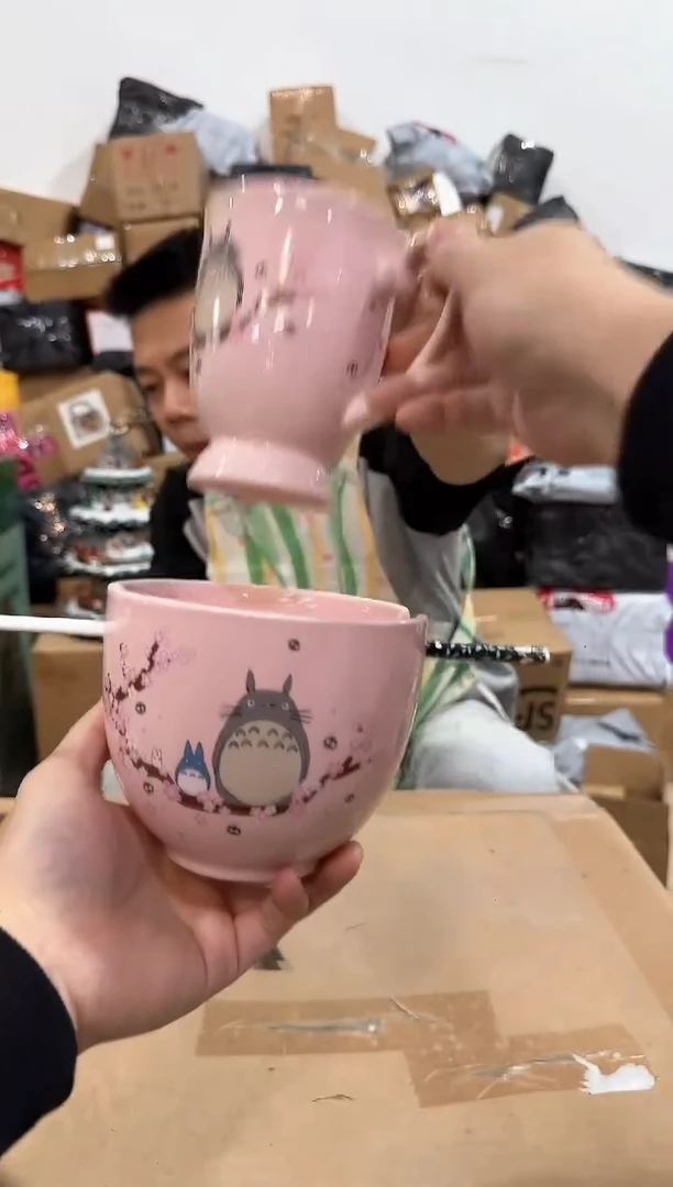 瓷片龙猫碗杯筷3件套