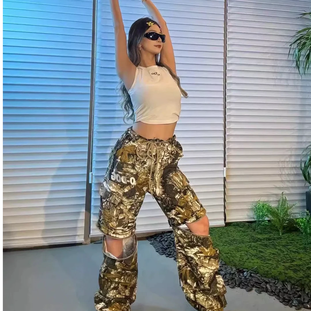 O-DOG 枫叶迷彩工装裤 美式街头潮流男女可拆卸拉链休闲长裤街舞