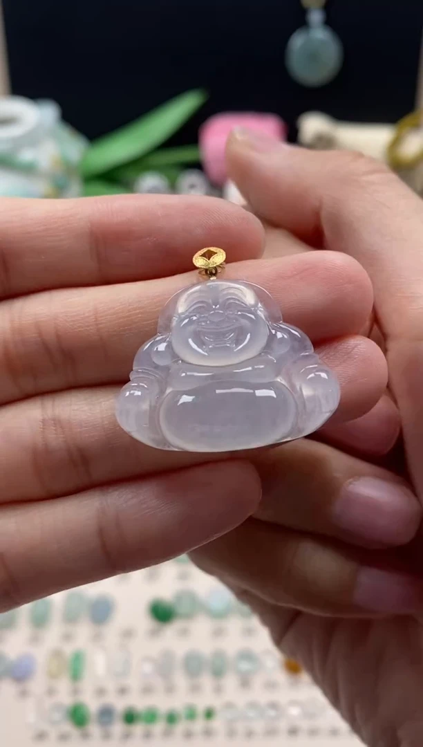 【闪购商品】翡翠颈饰18K金镶嵌翡翠白冰佛公吊坠