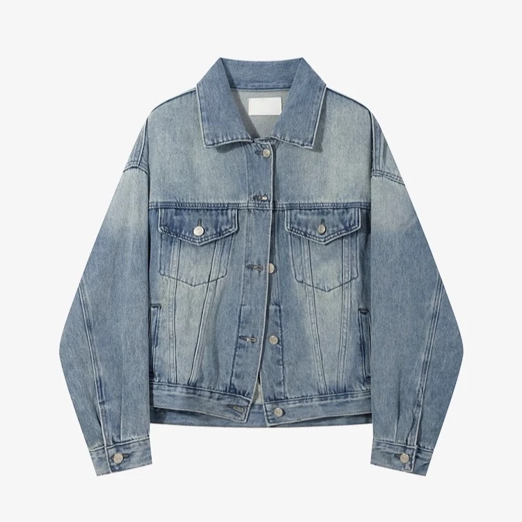 羊城故事-美式复古渐变色牛仔外套女宽松显瘦翻领上衣裙子7057