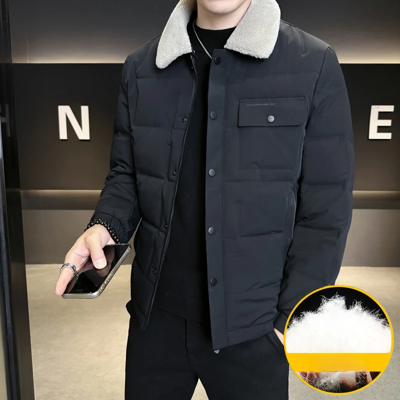 冬季轻薄羽绒服男士2025新款修身韩版帅气带毛领夹克加厚保暖外套