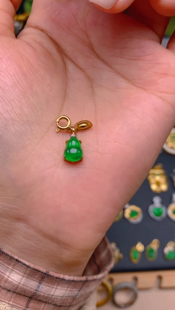 吊坠(不含链)银S925镶嵌翡翠元宝葫芦万能扣