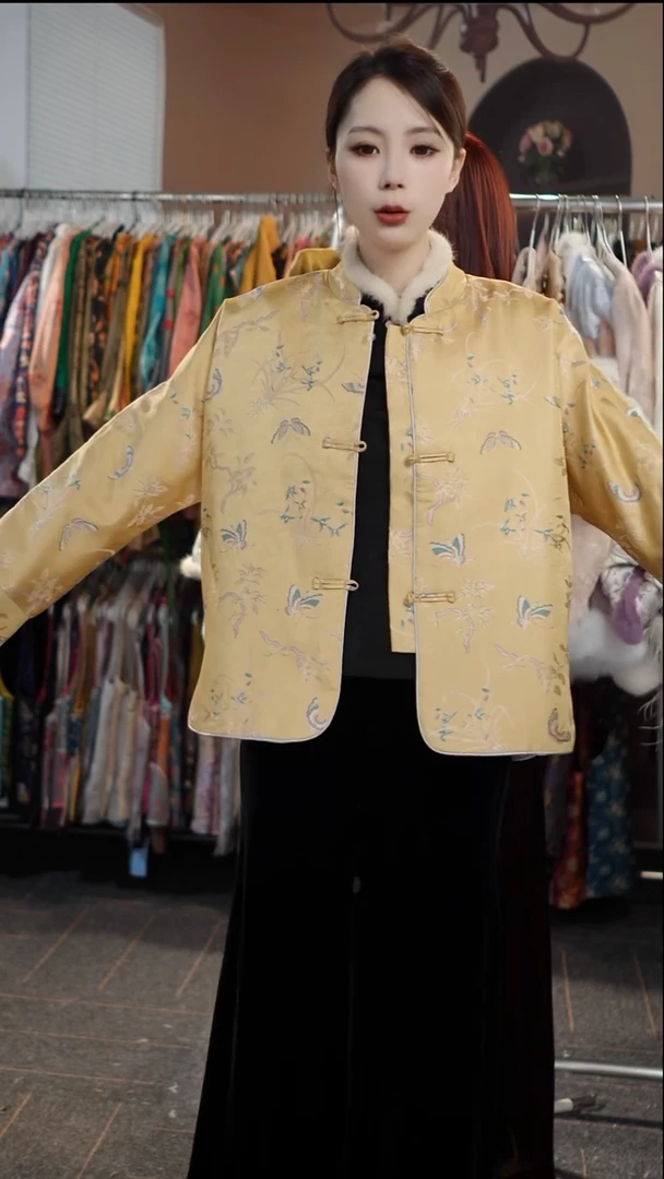 黄蝴蝶立领夹棉外套