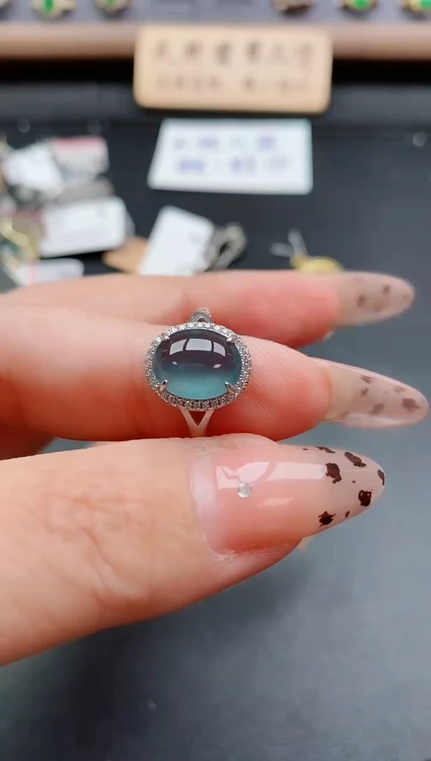 银S925镶嵌戒指翡翠1