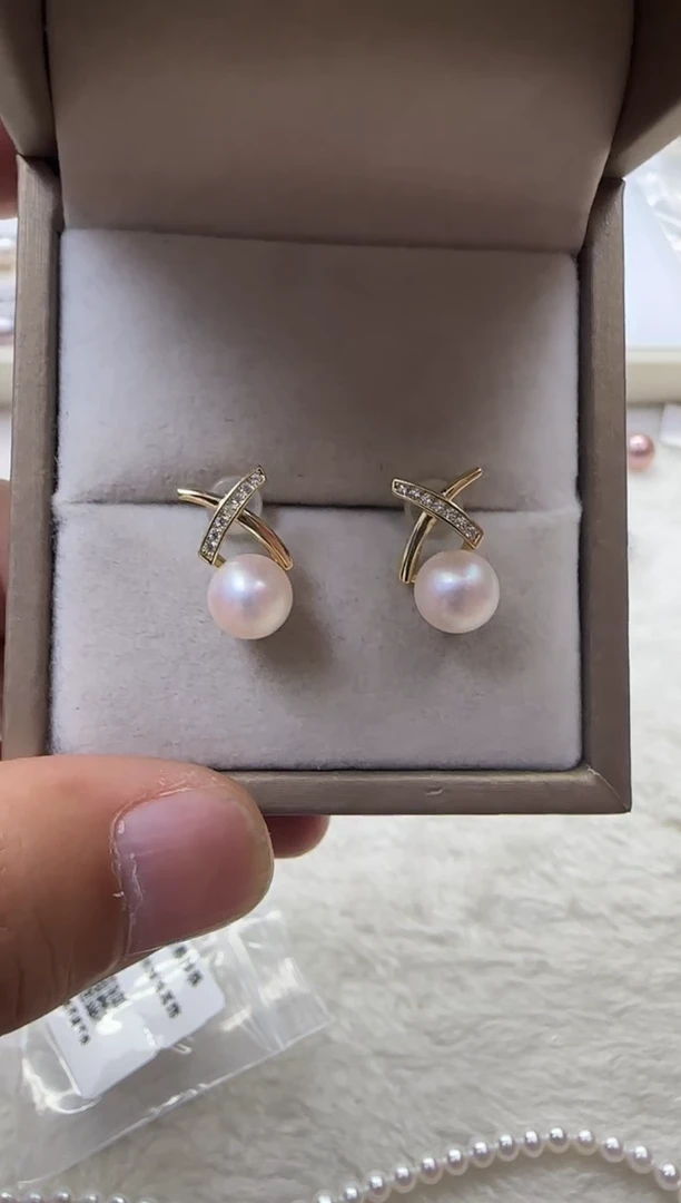 银S925镶嵌海水珍珠耳饰akoya耳钉