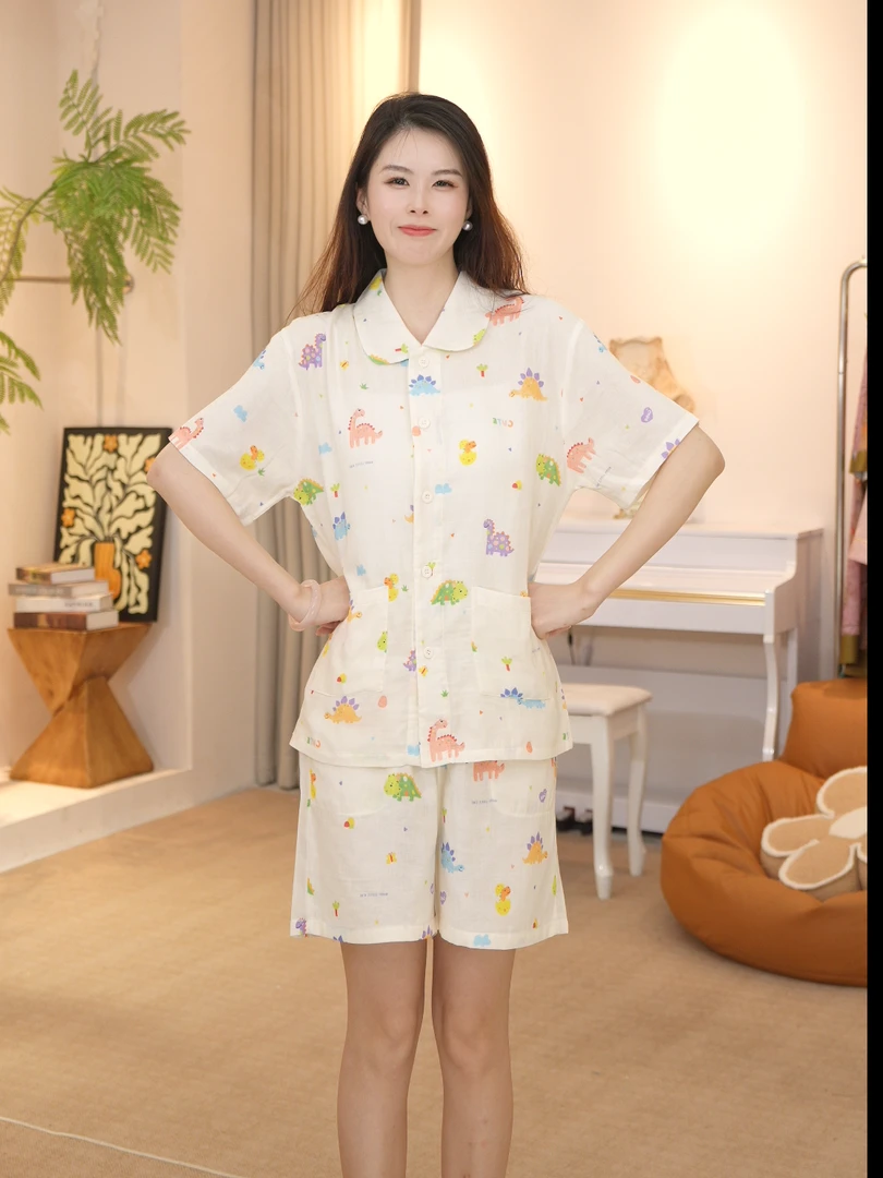 【纯棉】2025夏款女士款舒适时尚短袖翻领家居服薄款AYR