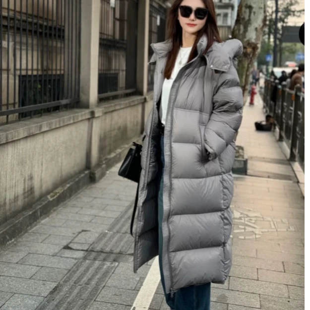 【北极恋人】韩版连帽收腰长款过膝羽绒服#8845