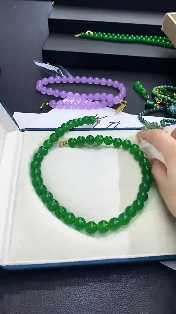 项链未镶嵌翡翠翡翠满绿12mm项链r10
