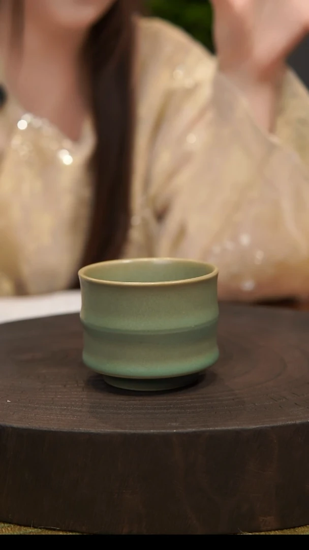杯子竹节杯  汝州原产地  原矿老釉  带底款