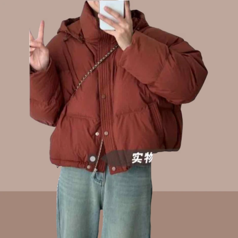 连帽加厚棉服女2025年冬季新款小个子时尚百搭短款面包服保暖外套