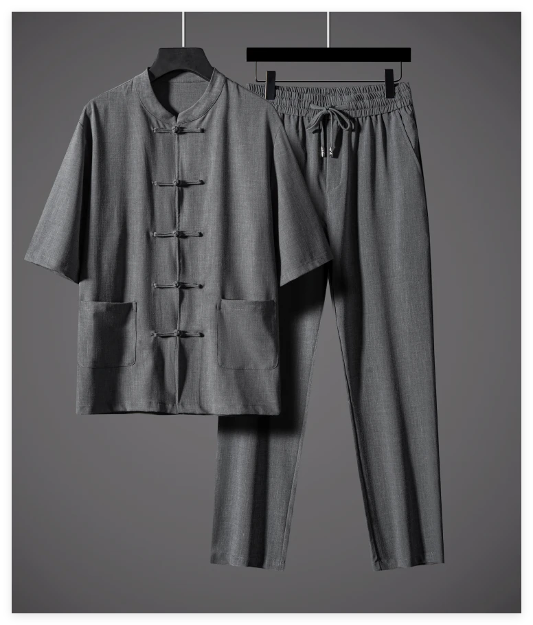 2025夏季新款新中式复古盘扣天丝休闲套装轻奢亚麻两件套百搭垂感