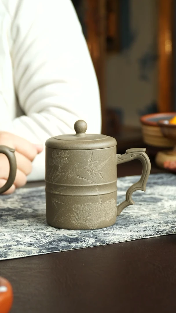 茶杯紫砂24号 特惠荷花鳜鱼盖杯 宜兴紫砂原矿作品