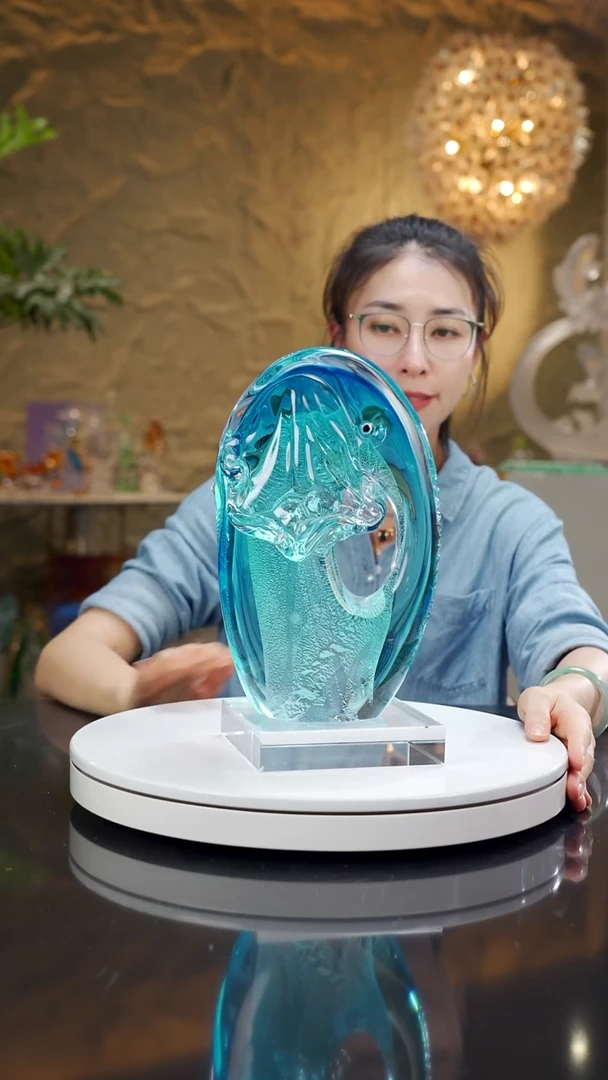 琉璃手工艺品宝石蓝大象摆件大号带底座