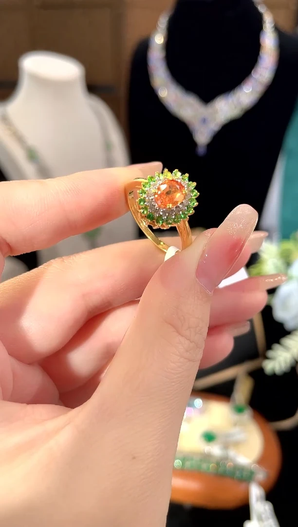 石榴石（芬达石）戒指银S925镶嵌戒指