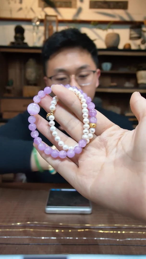 【闪购商品】锂辉石双圈银S925镶嵌紫锂辉双圈手串TF多样性发一