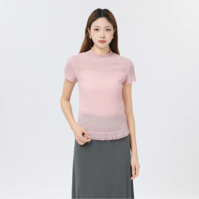 AMASS/阿玛施春夏条纹短袖打底衫百搭少女风半高领T恤内搭530063