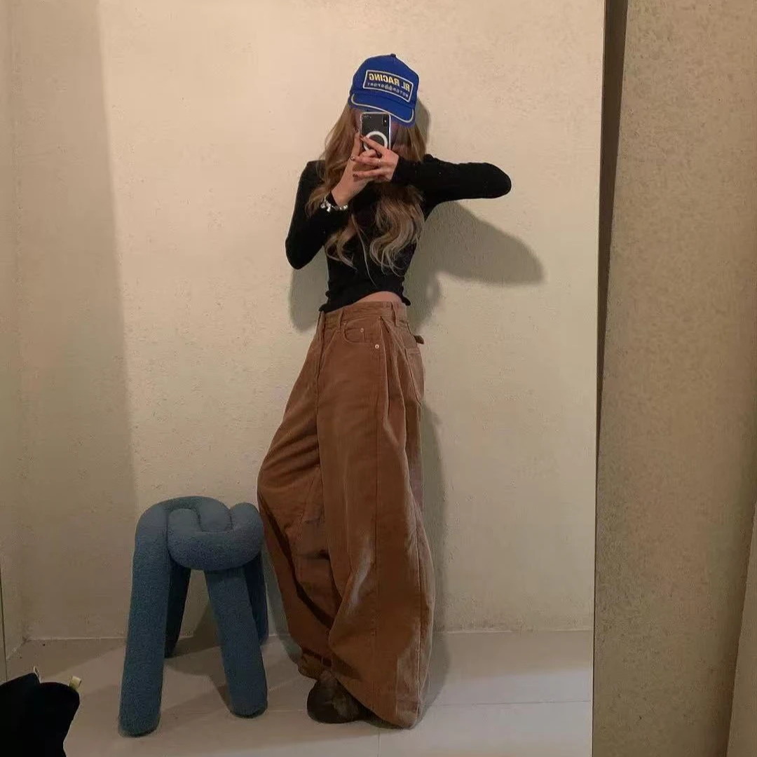 韩系辣妹黑色长袖T恤女秋冬修身打底内搭露背上衣百搭阔腿长裤子