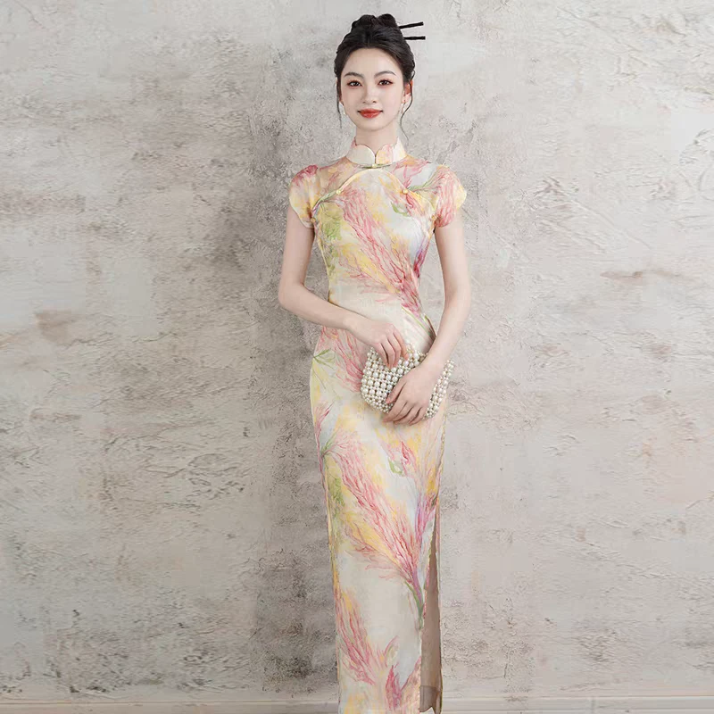 （霓虹）130长单层无袖后拉链旗袍复古文艺显瘦少女气质老上海港风