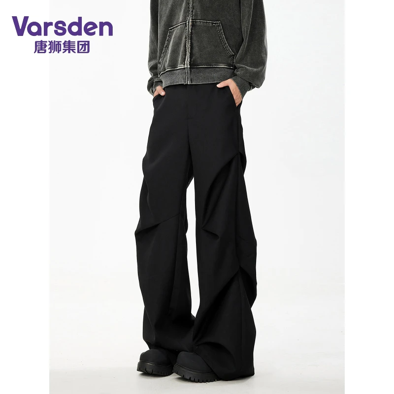 唐狮集团Varsden美式小众褶皱拖地微喇裤男秋季宽松垂感休闲长裤