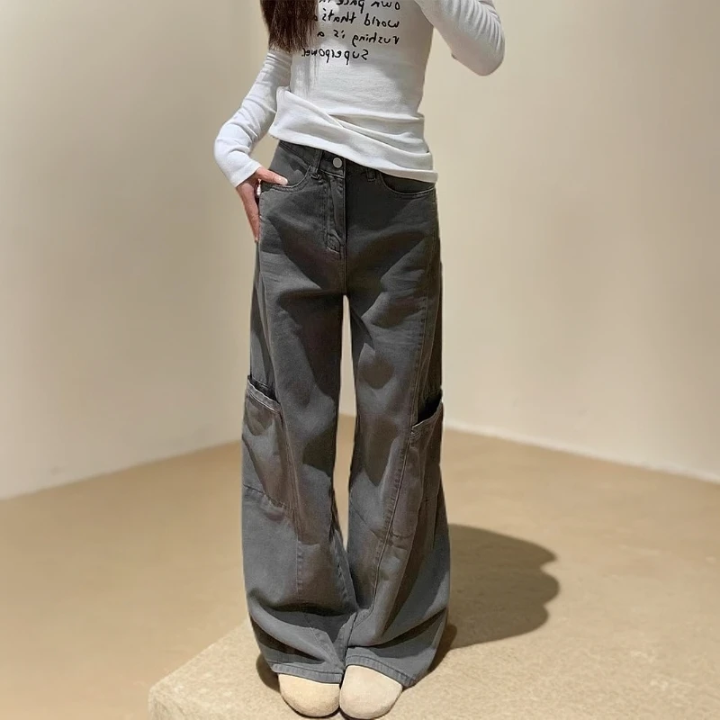 20215美式复古设计感拖地工装裤女秋季高腰显瘦慵懒风宽松裤子