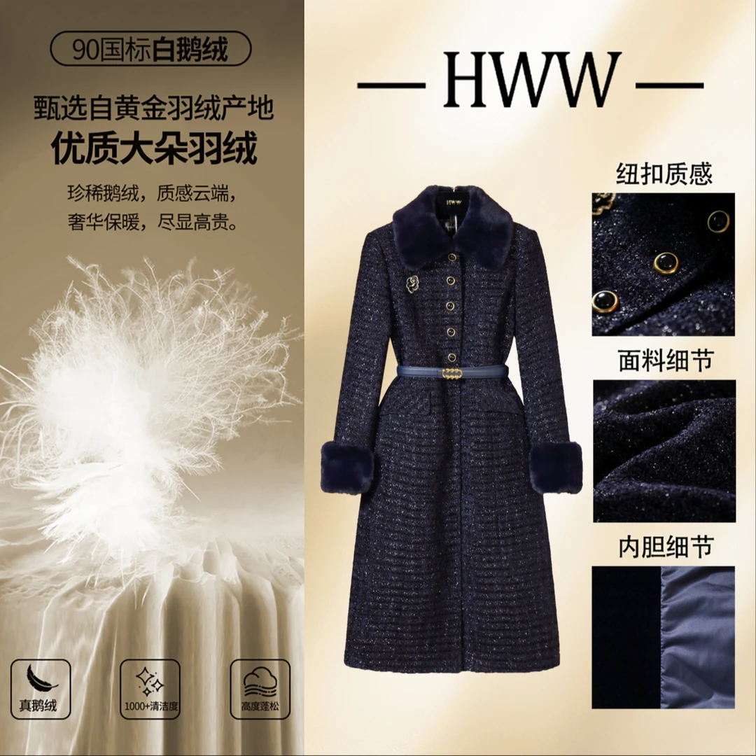 HWW白鹅绒(袖子加白鹅绒)英伦潮流时尚法式收腰羽绒服DHZZR405963