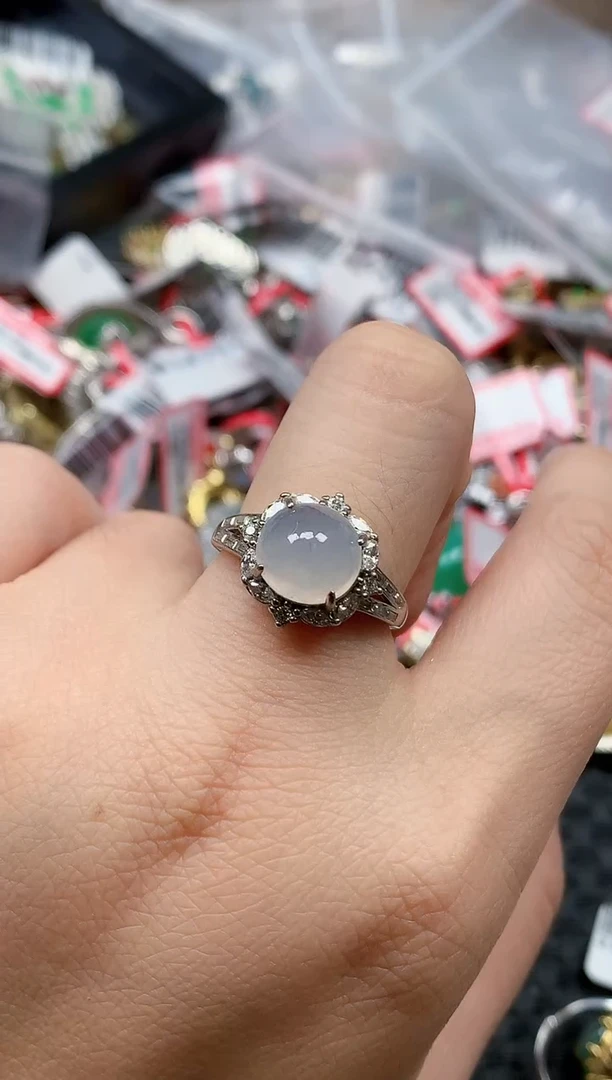 银S925镶嵌戒指翡翠天然A货缅甸翡翠