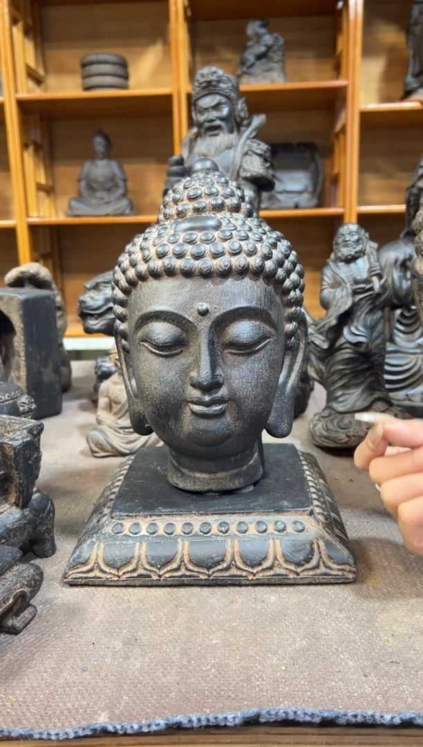 陶土小佛首+莲花底座