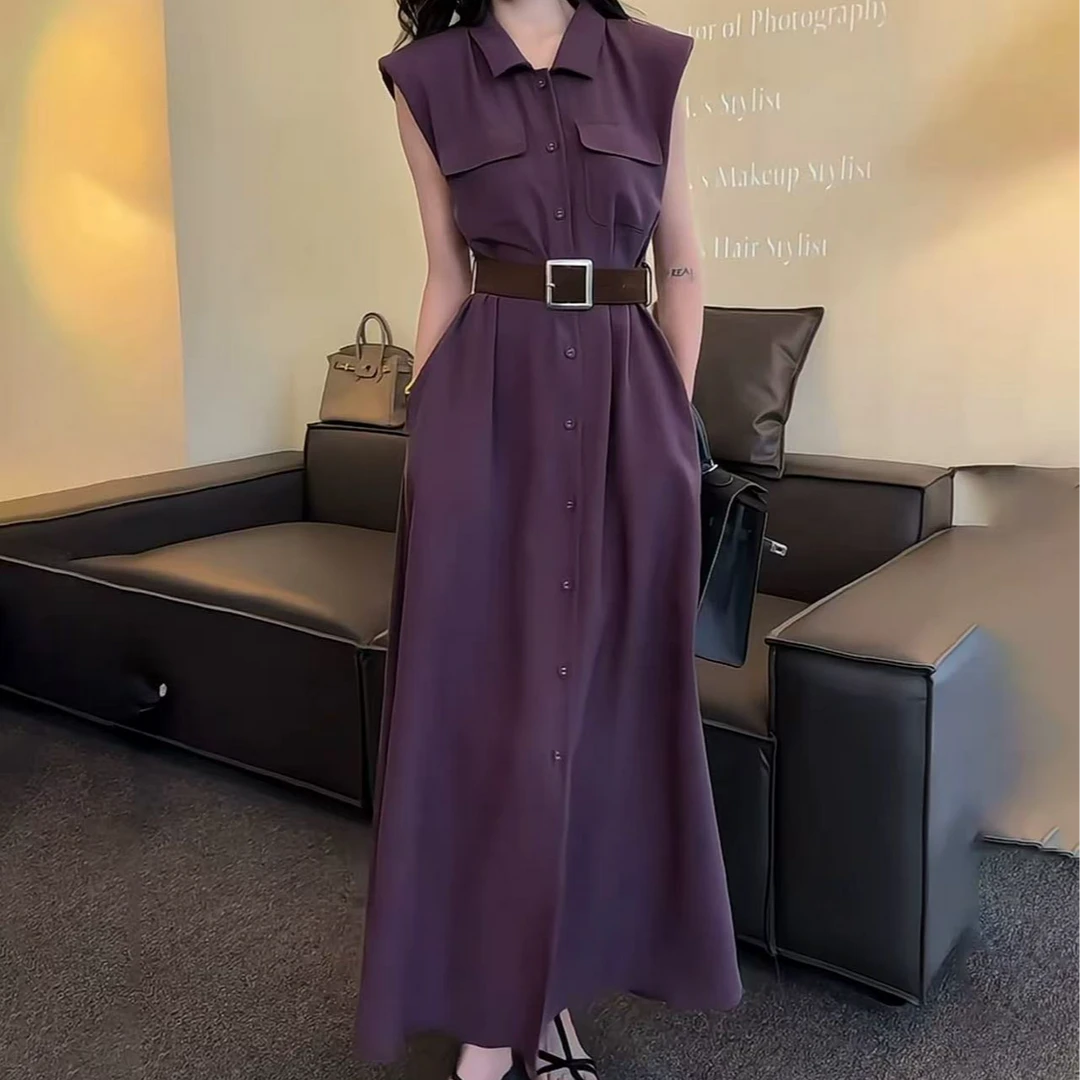 [DARUI]时尚气质百搭显瘦轻奢端庄优雅工装无袖衬衫连衣裙女35