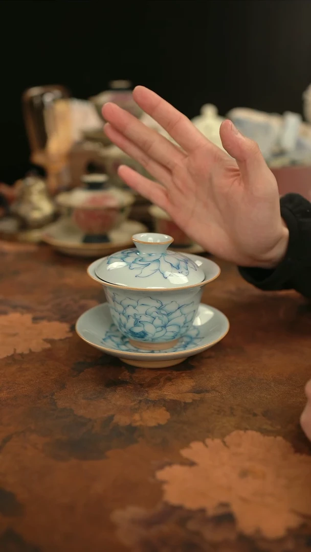 摩吉陶陶闪拍链接 牡丹三才盖碗