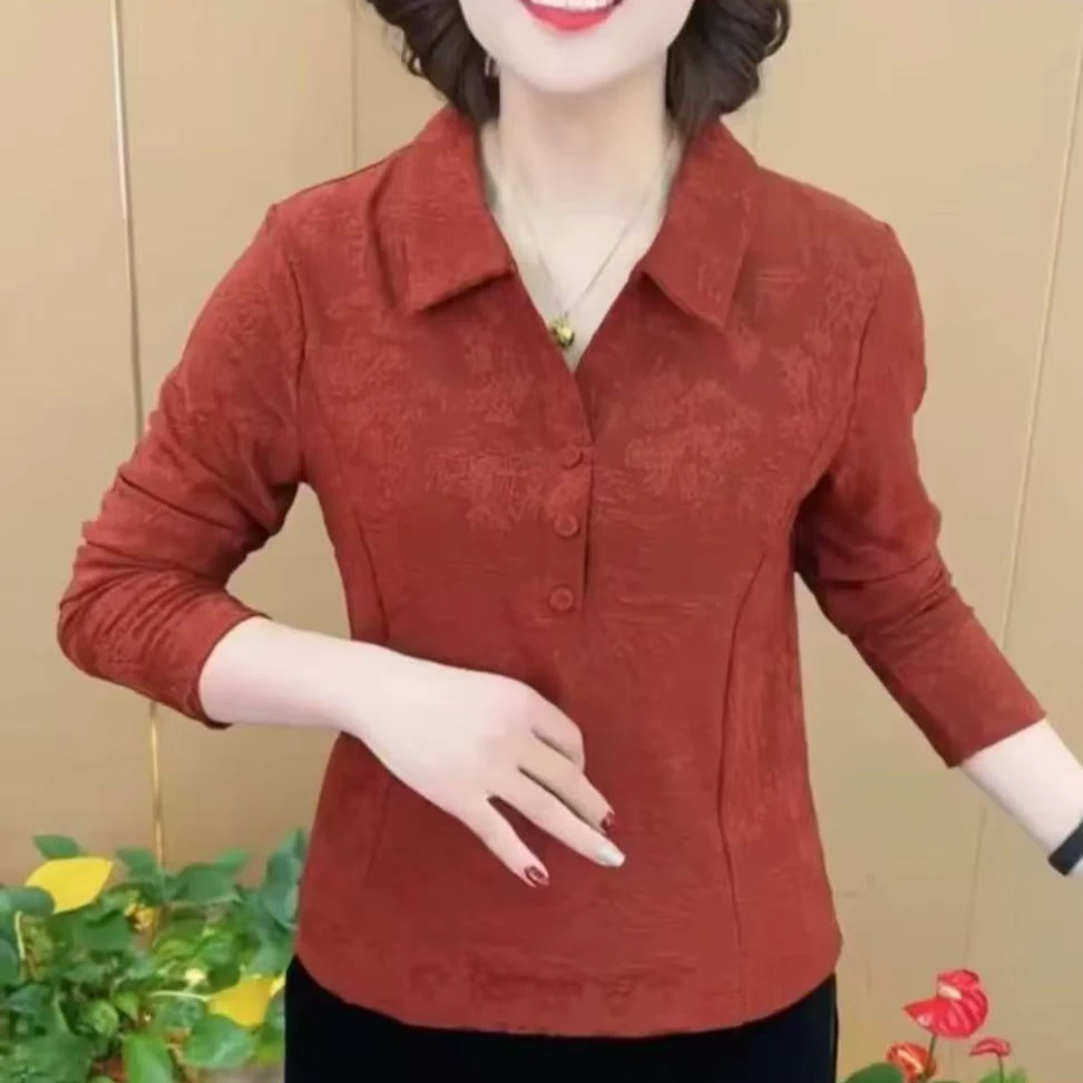 2025女式提花翻领洋气长袖打底