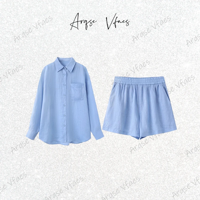 *25新款艾家甜酷冰河蓝休闲百搭套装-衬衫短裤50419288